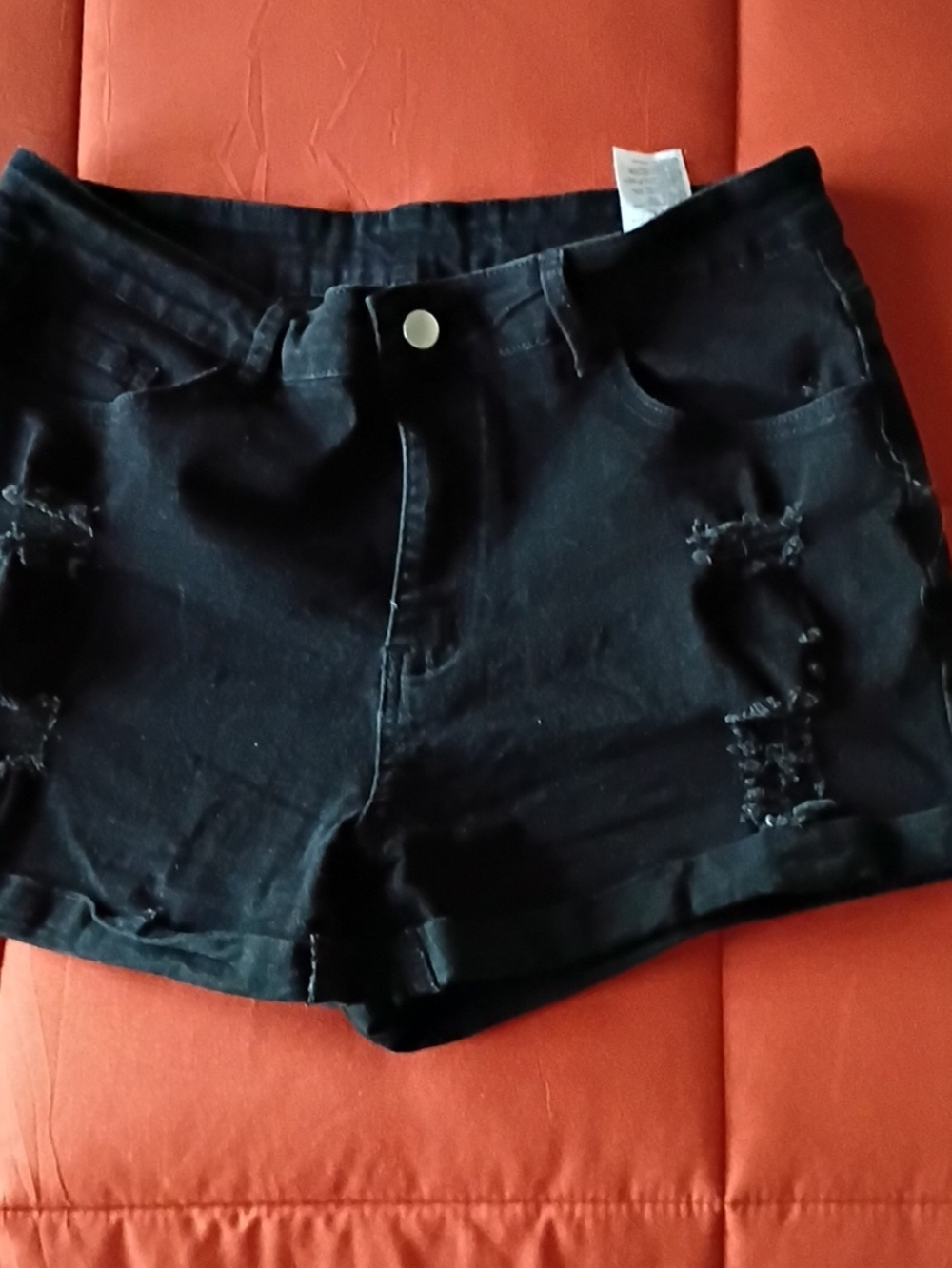 Black Distressed Women's Denim Shorts Size XL 13 Inches Long